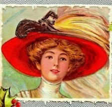 C.1909 Christmas. Beautiful Woman. Large Hats. Dresden Holly. Kathryne Shoemaker picture