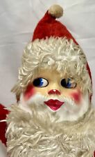 Vintage 1950s Santa Claus Plush Doll Celluloid Face Blue Eyes Rosy Cheeks 18” picture