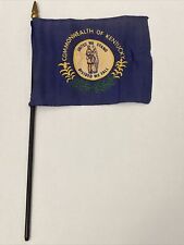 New Kentucky State Mini Desk Flag - Black Wood Stick Gold Top 4” X 6” picture