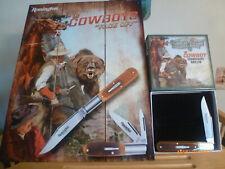 Remington 2022 The Cowboy Silver Bullet Knife W/Colorful Matching Tin Sign - NIB picture