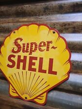 VINTAGE SUPER SHELL PORCELAIN SIGN MOTOR OIL GAS STATION SERVICE DIECUT PUMP 12