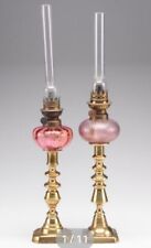 Pair Antique Victorian Wild & Wessel (W&W) Brass and Glass Peg Candle Oil Lamps picture