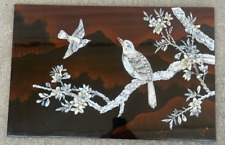 Lg Asian Oriental Birds Inlay Mother of Pearl Abalone Wall Hanging Lacquered Art picture