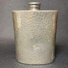 Vintage Antique English Sheffield Hammered Pewter Hip Pocket Flask Screw Lid Cap picture