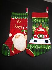 Two Christmas Gnome Stockings, Cotton Quilted, Lined, 14x8 inches,  picture