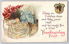 Postcard Thanksgiving Ghost Of Turkey On Children Bed Antique Embossed picture