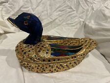 VTG Mosaic Duck Bird Trinket Box Colorful Glass Art Container Wood  Rare Look picture