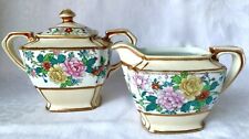 LOVELY ANTIQUE HAND PAINTED MORIMURA NIPPON FLORAL CREAMER & SUGAR BOWL  picture