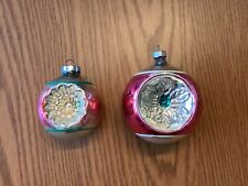 Vintage  PInk & Green Silver Striped Double Indent Glass Ornaments picture