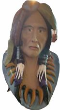Indian Chief Hand Painted Bust Warrior Cochise W/ Full Bear Claw Necklace picture