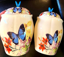 Beautiful Vintage Set Of Two 1980s Butterfly country kitchen ceramic canisters picture