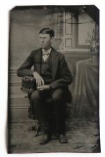 Antique 1890s Tintype Victorian Wild West Young Man American Frontier Iowa #5 picture