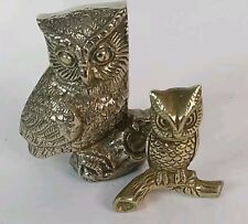 Vintage Set Of 2 Brass Owl Statues  picture
