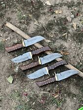 5 PCS Handmade Damascus Steel Camping/Hunting Knife Rose - Wood & Brass Handle picture