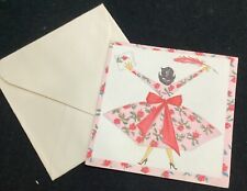 Vintage 1950S Hallmark Unused Greeting Card Blank Inside Rose Dress Woman picture