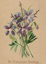1880s-90s White & Purple Flowers St. Valentines Greetings Trade Card picture