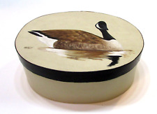 Hand Painted Canada Goose Pelican Rapid MN USA 3x6x7 Oval Wood Box Fabric Lined picture