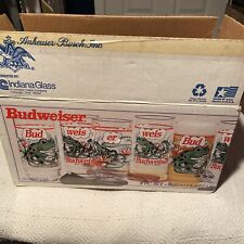 8 Pc Set Vintage Budweiser King of Beers Indiana Glass Anheuser-Busch Inc. 16oz. picture