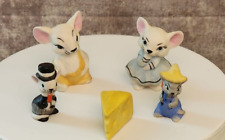 Miniature Ceramic Anthropomorphic Mice (4) & Wedge of Cheese Vintage  picture