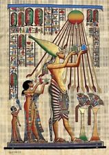 Vintage Authentic Hand Painted Egyptian Papyrus- King Akhenaten 16x24” picture