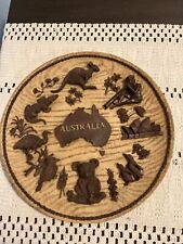 Vintage Carved Wooden Plate. Australian Culture And Animals.  8”. picture