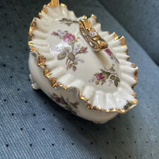 Vintage Betsons Moss Rose Unique Jewelry Box Vanity Lid  Ruffled Gold Trimmed picture