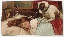 c1880 DOG WAKING SLEEPING GIRL PARKER'S HAIR BALSAM VICTORIAN TRADE CARD P4403 picture