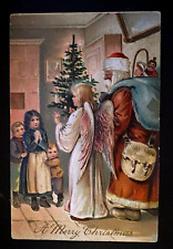 Santa Claus with Angel~Children~Tree~Antique ~ PFB Christmas Postcard~h749 picture