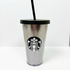 Starbucks Silver Glitter sparkle black mermaid logo grande tumbler 16 oz picture