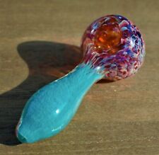 Tiffany Turquoise Blue Intertwining w/ Red and Pink Spots 4 inch Glass Hand Pipe picture