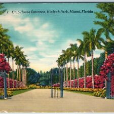 c1950s Miami, Fla Hialeah Park Club House Entrance Beautiful Linen Postcard A218 picture