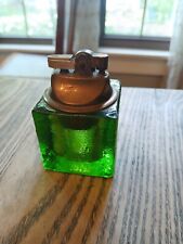 Vintage MCM Green Glass Cube Table Lighter Small Chip picture