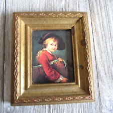 Vintage Florentine Picture and Frame Italy Boy with Papers Ornate Italian Rocco picture