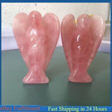 Natural Rose Quartz Crystal Carved Angle Fairy Healing Stone Immortal Talisman picture