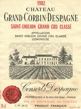 1980's Chateau Grand Corbin Despagne French Wine Label VTG 1982 Original A381 picture