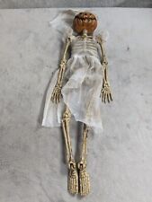 Dressed Up Bride Skeleton With Pumpkin Head Hanging Halloween 16” Decor picture