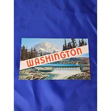 Washington Postcard Grand Coulee Dam Mt Rainier Chrome Divided picture