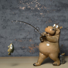 Comical Hippo Fishing Figurine Novelty Statue Ornament New & Boxed 20.5cm picture