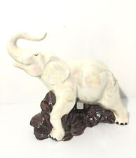 Vintage MCM Ceramic Lusterware Elephant Statue Figurine-White Iridescent 10”x10” picture