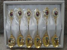 Vintage Royal Albert Old Country Roses Gold Plated Porcelain Insert Teaspoons picture