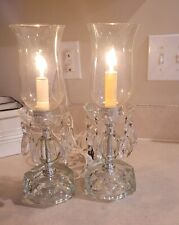  Antique Pair  Hanging Crystal Prisms Hurricane Mantle Lamps picture