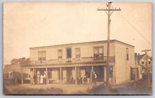 RPPC Junction House On Corner~Hotel Guests Out Front~Grocery Store~1910 Postcard picture
