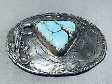 AMAZING VINTAGE NAVAJO SPIDER TURQUOISE GECKO STERLING SILVER BUCKLE picture