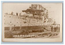 c1920's USS Pittsburgh Steamer Ship U.S Navy Sailors RPPC Photo Vintage Postcard picture