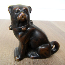 VINTAGE ANTIQUE SOLID BRONZE SMALL DOG WITH COLLAR FIGURE PUG PUPPY BULLDOG ? picture