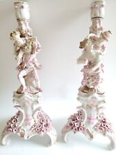 Antique Alfred Voigt Sitzendorf Pair Of Porcelain Candlesticks with Figurines picture