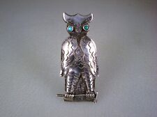 OLD NAVAJO HANDMADE STERLING SILVER & TURQUOISE OWL PIN attrib. UITA picture