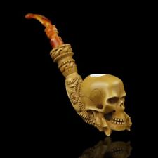 Skeleton Hand Holds Skull  Pipe By Ali  New Block Meerschaum Handmade W Case1467 picture