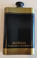 BLACK AND GOLD JACK DANIELS TENNESSE HONEY POCKET FLASK CURVED 4.5 INCHES 4 OZS picture