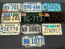 Lot of 10 Vintage Motorcycle License Plates Man Cave/ AS IS / IOWA TX PENNA KS picture